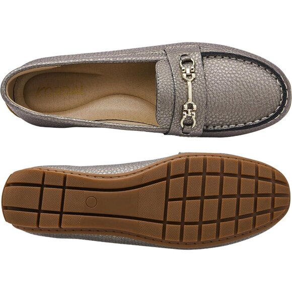 Kordal Women's MetallicLeather Gold Accent Buckle Slip-Ons Walking Flats Loafers - Picture 8 of 9